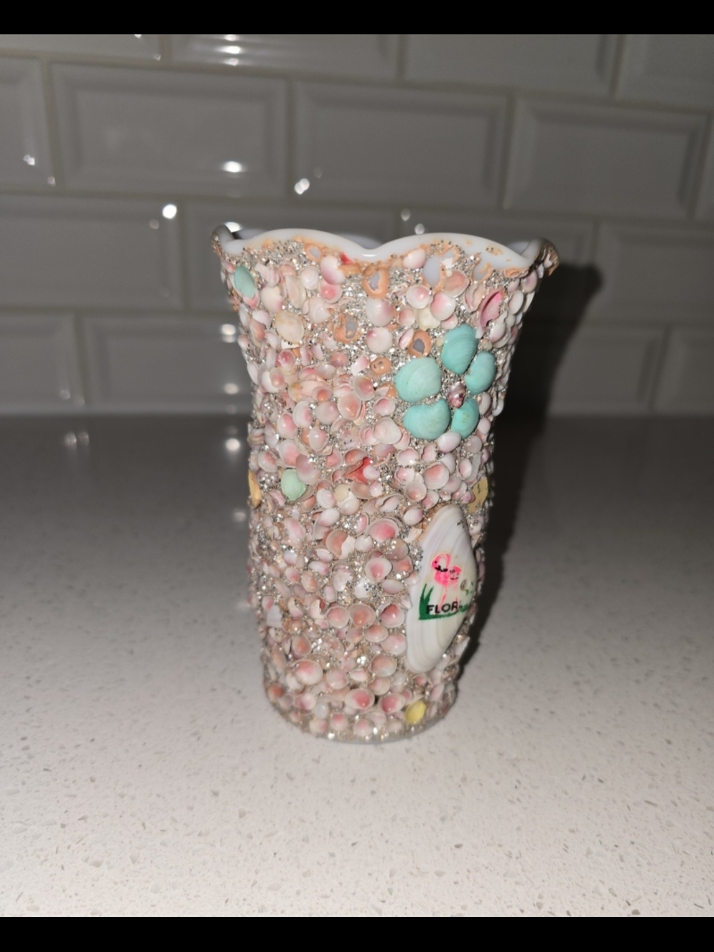 Shell Embellished Ceramic Vase